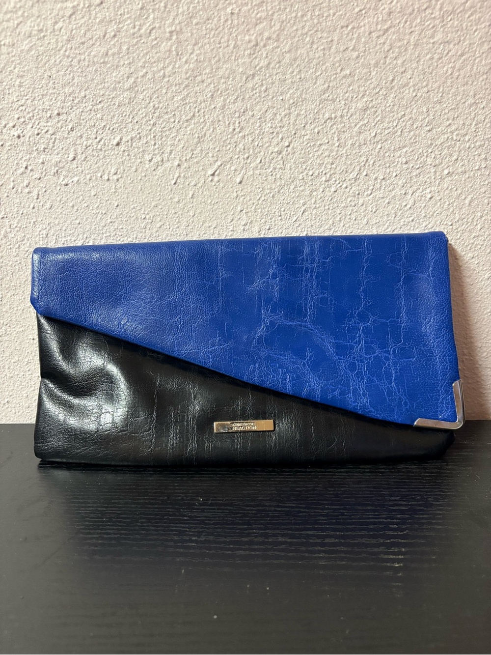 Kenneth Cole Reaction Blue Black Colorblock Envelope Clutch Bag